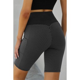 Black Side Pockets Ruched Butt Lifting Yoga Shorts