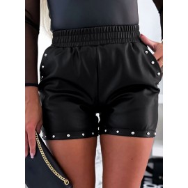 Beaded Faux Leather High Waist Shorts