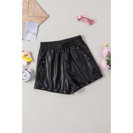 Beaded Faux Leather High Waist Shorts