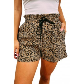 Leopard Print Ruffled Drawstring High Waist Shorts