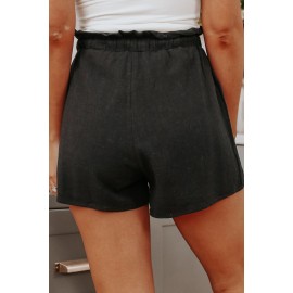 Black Paperbag Waist Drawstring Linen Blend Casual Shorts