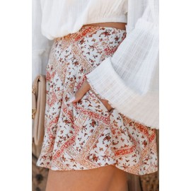 White High Rise Pocketed Floral Shorts