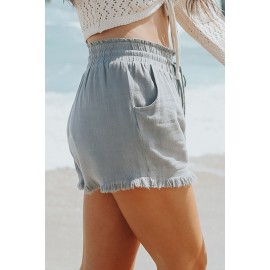 Gray Drawstring Frayed Edge Pocketed Shorts