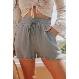 Gray Drawstring Frayed Edge Pocketed Shorts