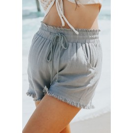 Gray Drawstring Frayed Edge Pocketed Shorts