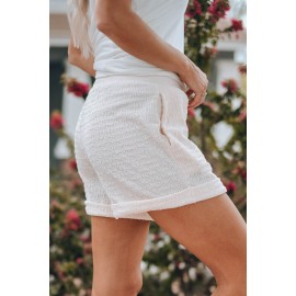 White Textured Knit Fold Hem Shorts