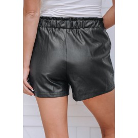 Faux Leather Ruffle Waistband Shorts