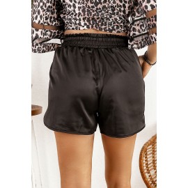 Black Satin Elastic Waist Casual Shorts