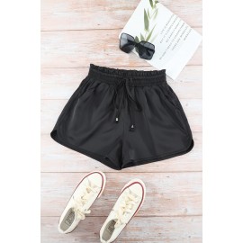 Black Satin Elastic Waist Casual Shorts