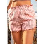 Orange Ribbed Smocked Frill Raw Hem High Waist Shorts