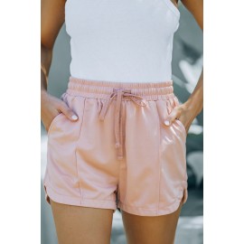 Dusty Pink Drawstring Elastic Waist Casual Shorts with Pockets