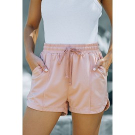 Dusty Pink Drawstring Elastic Waist Casual Shorts with Pockets