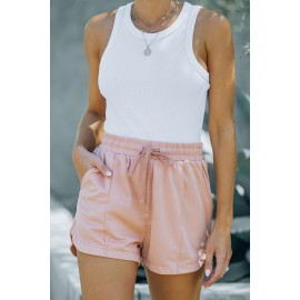 Dusty Pink Drawstring Elastic Waist Casual Shorts with Pockets