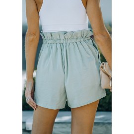 Army Green Frilled Drawstring Waist High Rise Shorts