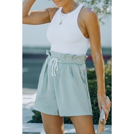 Army Green Frilled Drawstring Waist High Rise Shorts