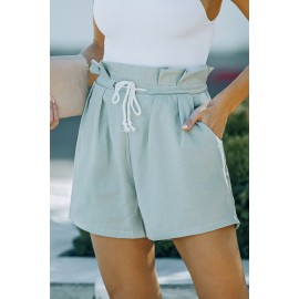 Army Green Frilled Drawstring Waist High Rise Shorts