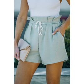 Army Green Frilled Drawstring Waist High Rise Shorts