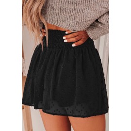 Black Smocked Waist Swiss Dot Casual Shorts