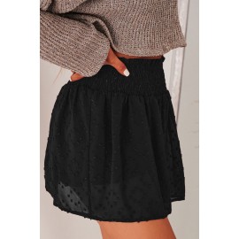 Black Smocked Waist Swiss Dot Casual Shorts