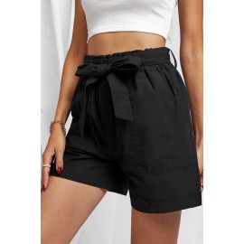 Black Sewn Cuffed Hemline Pocketed Cargo Shorts with Belt