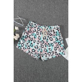 Leopard Print Elastic Waist Drawstring Shorts With Pocket