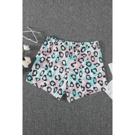 Leopard Print Elastic Waist Drawstring Shorts With Pocket