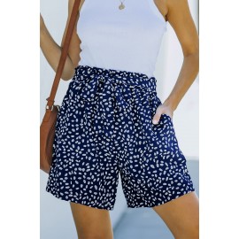 Blue Spotted Print Loose Casual High Waist Shorts