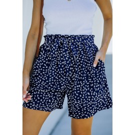 Blue Spotted Print Loose Casual High Waist Shorts