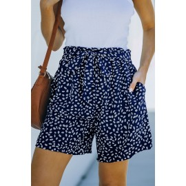 Blue Spotted Print Loose Casual High Waist Shorts