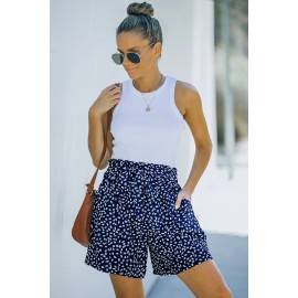 Blue Spotted Print Loose Casual High Waist Shorts