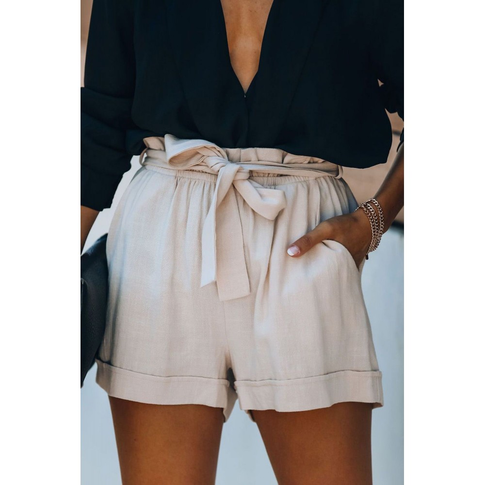 Cotton Pocketed Paper Bag Waist Shorts