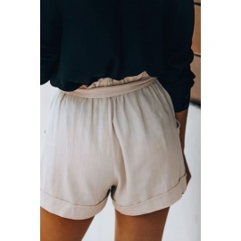 Cotton Pocketed Paper Bag Waist Shorts