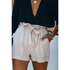 Cotton Pocketed Paper Bag Waist Shorts