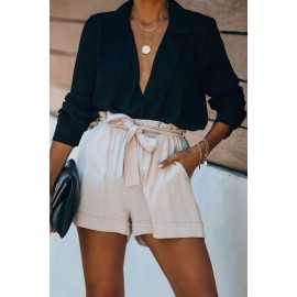 Cotton Pocketed Paper Bag Waist Shorts