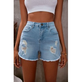 Light Blue Frayed Hem Denim Shorts