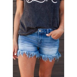 Fringe Hem High Rise Denim Shorts