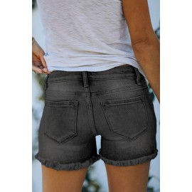 Black Distressed Ripped Denim Shorts with Pockets