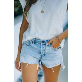 Sky Blue High Waist Distressed Washed Denim Shorts