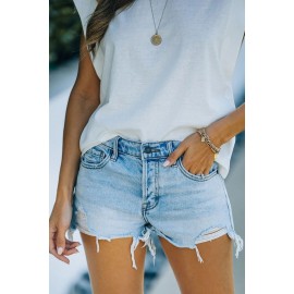 Sky Blue High Waist Distressed Washed Denim Shorts