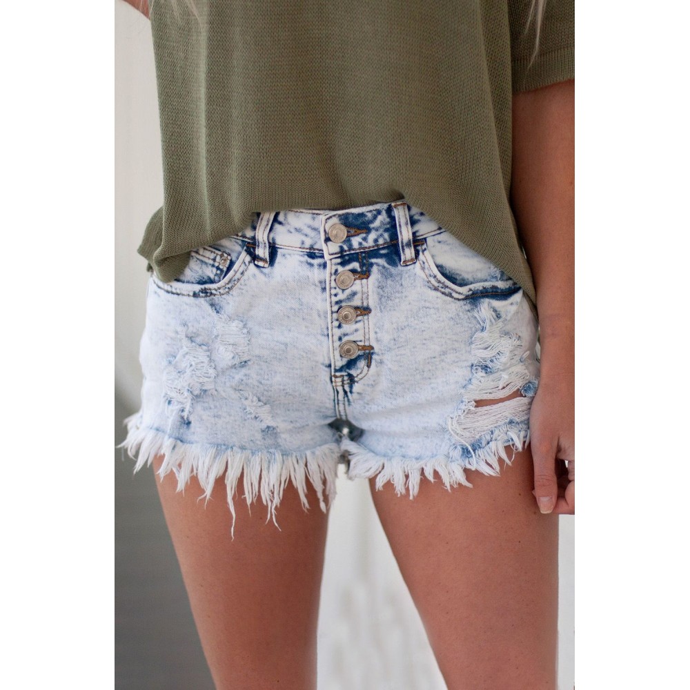 Sky Blue High Rise Acid Wash Jean Shorts