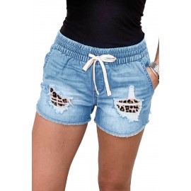 Distressed Leopard Patchwork Denim Shorts