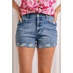 Distressed Folded Hot Denim Shorts