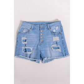 Ripped Buttons Denim Shorts