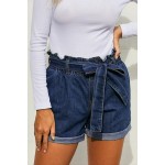 Medium Blue Paper Bag Waist Denim Shorts