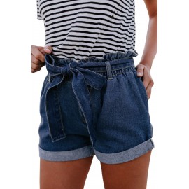 Medium Blue Paper Bag Waist Denim Shorts