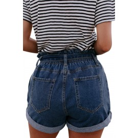 Medium Blue Paper Bag Waist Denim Shorts