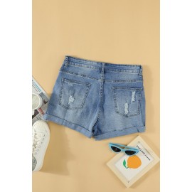 Vintage Faded and Distressed Denim Shorts