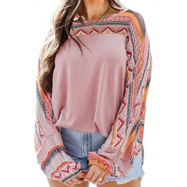 Pink Geometric Print Raglan Sleeve Blouse