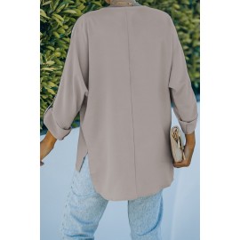 Apricot V Neck 3/4 Sleeve High Low Hem Shirt