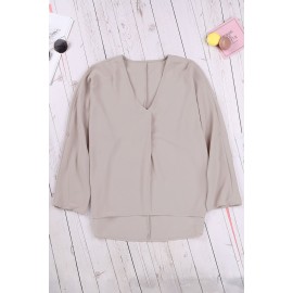 Apricot V Neck 3/4 Sleeve High Low Hem Shirt